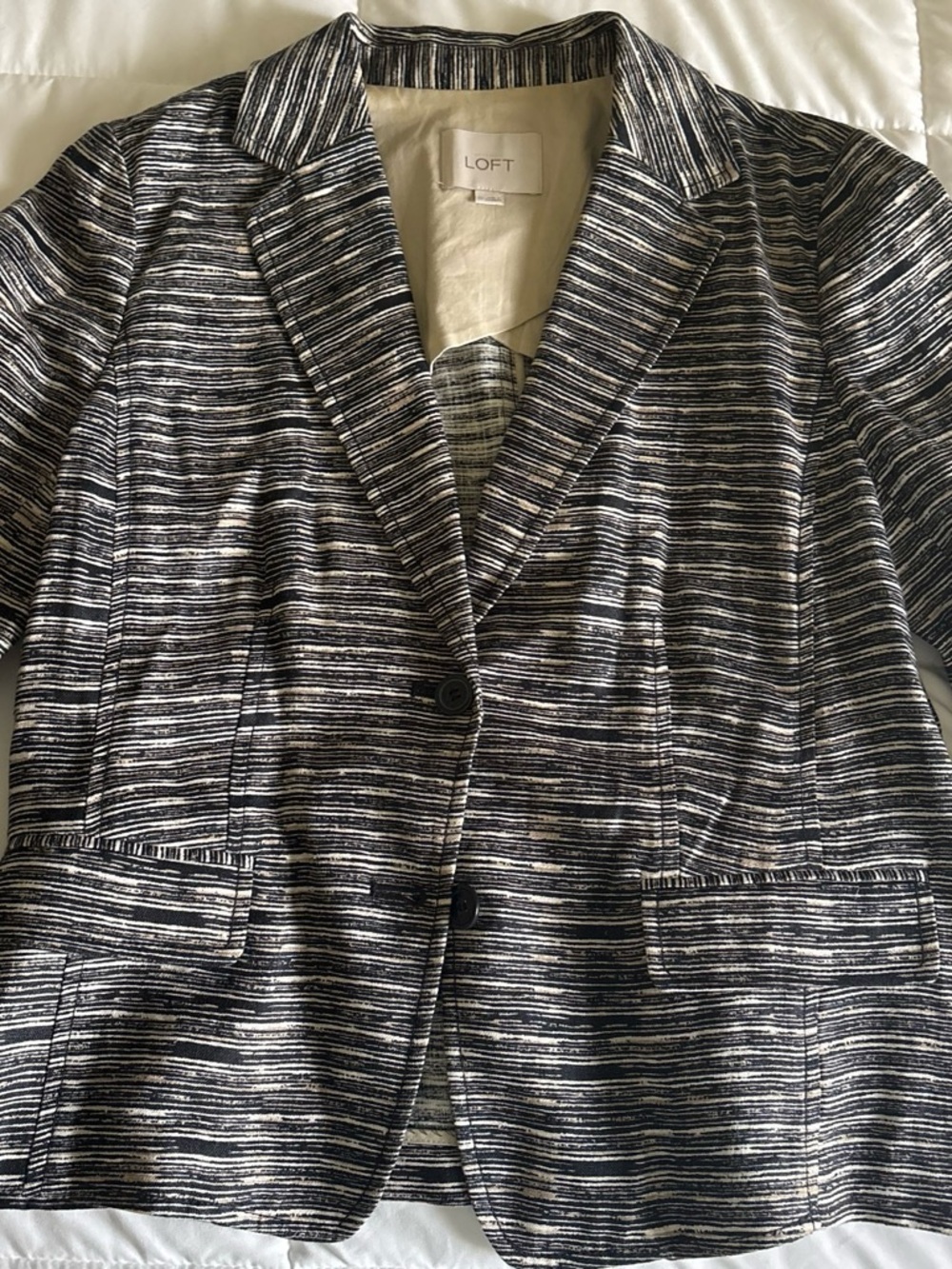 LOFT Black and White Textured Striped Blazer
